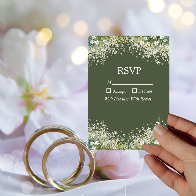 Feine Blüte auf der Olive Green RSVP Card Einladung (Von Creator hochgeladen)