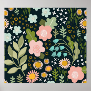 Feine Blüte: Nahtlose Vintage Schönheit. Poster