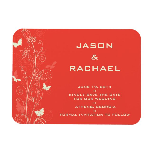 Feine Blüten und Schmetterlinge Save the Date mage Magnet (Horizontal)