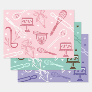 Feine buntes Backen & Kochen Utensidmuster Geschenkpapier Set