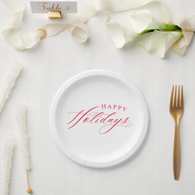 FEINE CALLIGRAPHIE Happy Holidays niedliche, elega Pappteller (Hochzeit)