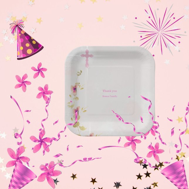 Feine Eleganz florale Taufpapier Teller (Von Creator hochgeladen)
