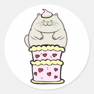 Feine Katze, die aus einem Kuchen springt Runder Aufkleber