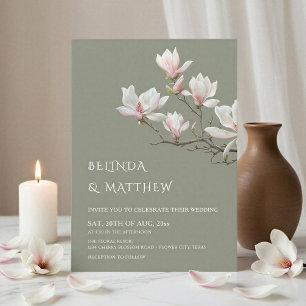 Feine Kunst Magnolie Casual Sagegrün Hochzeit Einladung