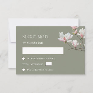 Feine Kunst Magnolienblüten Hochzeit in Sagegrün RSVP Karte