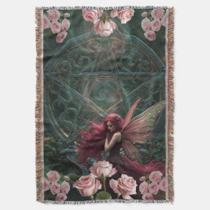 Feine Kunst Rote Rose Florale Fee und Pentagramm Decke
