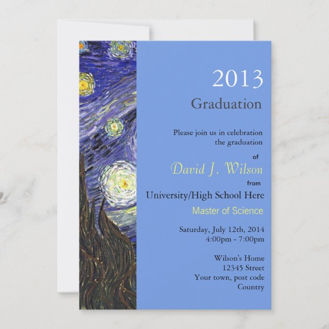 Feine Kunst Starry Night Abschlussfeier Einladung (Vorderseite)