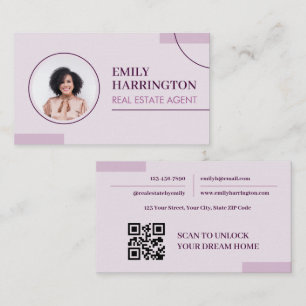 Feine Linien Foto QR Code Immobilienmakler Pink Visitenkarte