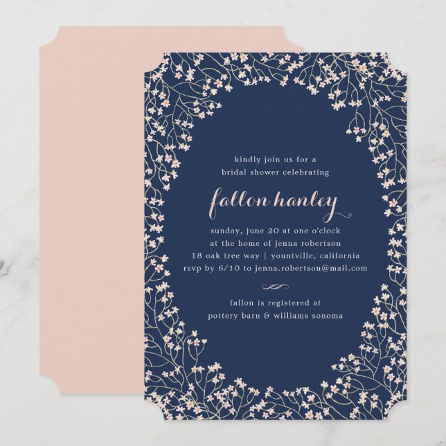 Feine Rahmenfarbe und Brautparty der Marine laden  Einladung (Vorne/Hinten)