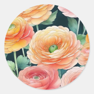 Feine Ranunculus Blume Wasserfarbe Runder Aufkleber