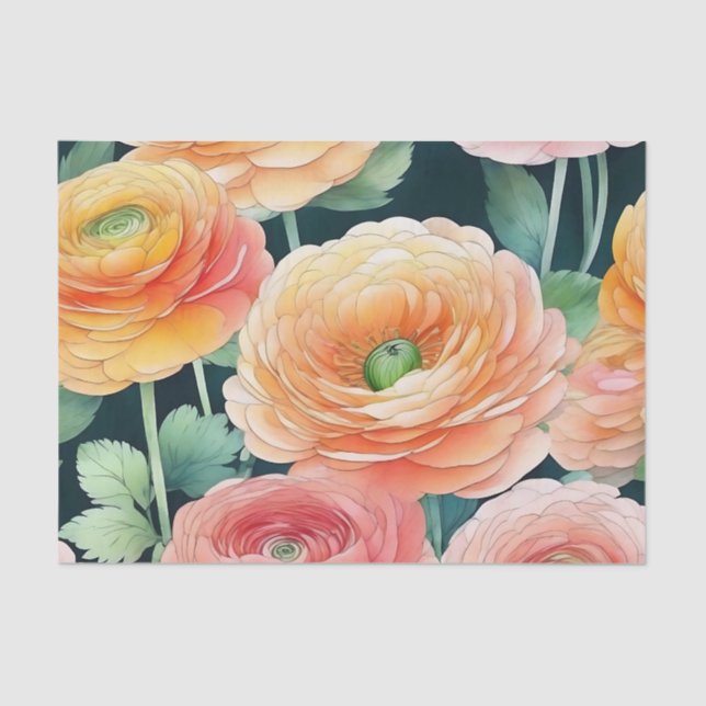 Feine Ranunculus Blume Wasserfarbe Seidenpapier (Vorderseite)