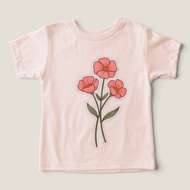 Feine rosa Blume Minimalistischer T - Shirt (Design Vorderseite)