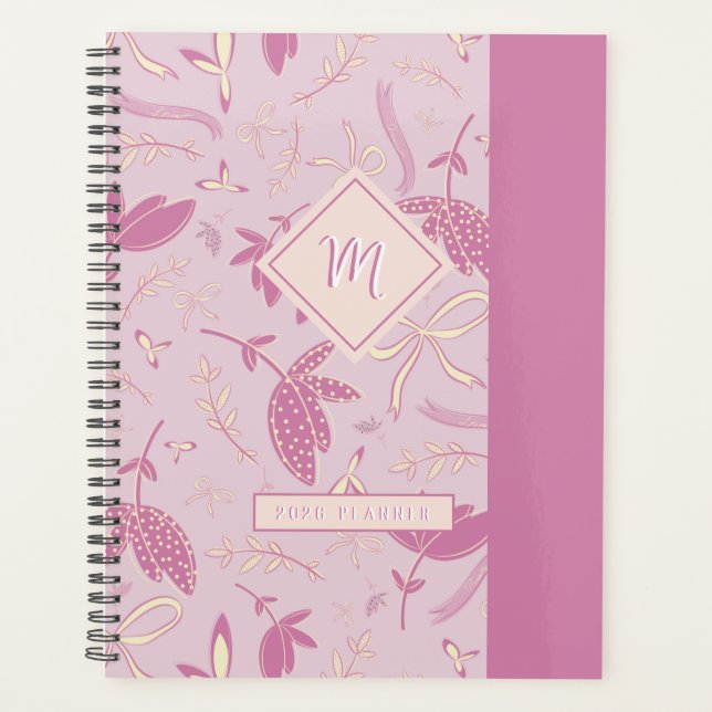 Feine rosa Blume und Bögen Planer (Vorderseite)