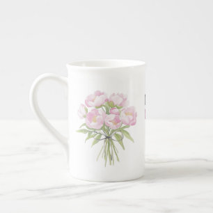 Feine rosa Pfingstrosen mit Schleife Prozellantasse