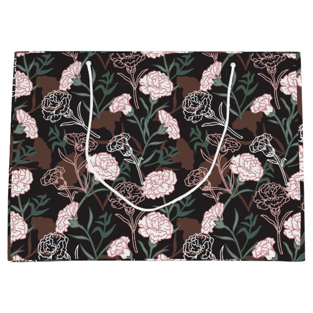 Feine rosafarbene Nelken mit grünen Blätter Große Geschenktüte (Vorderseite)