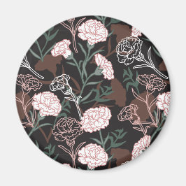 Feine rosafarbene Nelken mit grünen Blätter Magnet