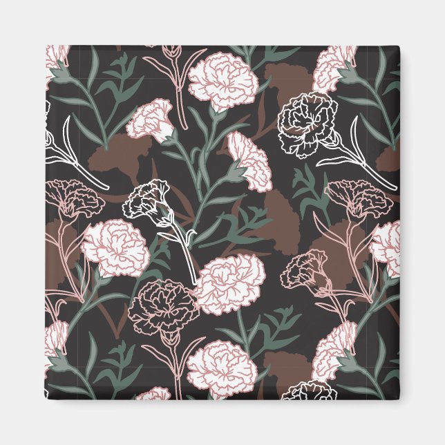 Feine rosafarbene Nelken mit grünen Blätter Magnet (Vorne)