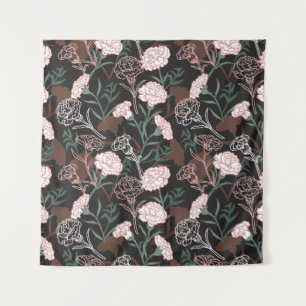 Feine rosafarbene Nelken mit grünen Blätter Wandteppich