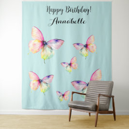 Feine rosafarbene Schmetterlinge in Pastellfarben Wandteppich