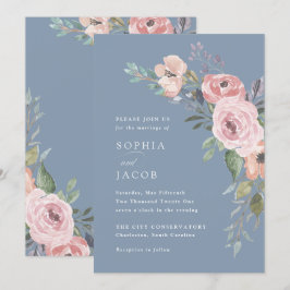 Feine Rose | Dusty Blue Wedding Einladung