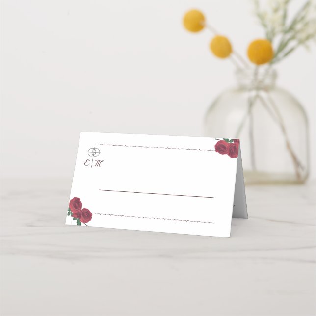 Feine Rose Faltende Platzkarte (Vorderseite)