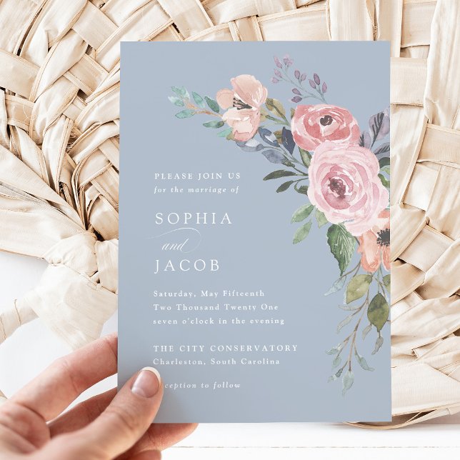 Feine Rose | Light Blue Wedding Einladung (A pretty floral spring wedding invitation)