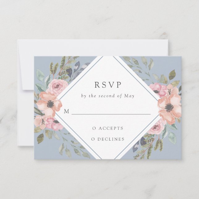 Feine Rose | Light Blue Wedding RSVP Karte (Vorderseite)