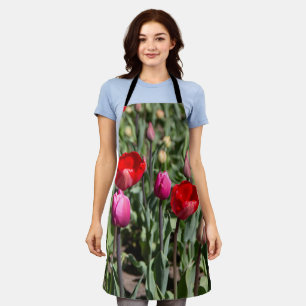 Feine rote und lila Tulpen Schürze