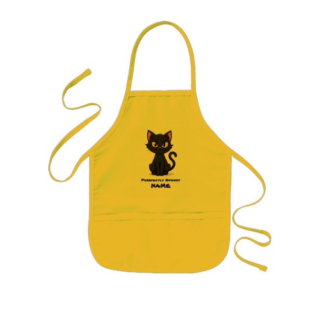 Feine schwarze Katze - Eigenes Halloween Kinderschürze (Vorne)