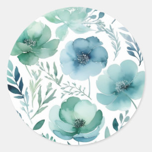 Feine Watercolor-Blumenwaschbecken in sanfter Blue Runder Aufkleber