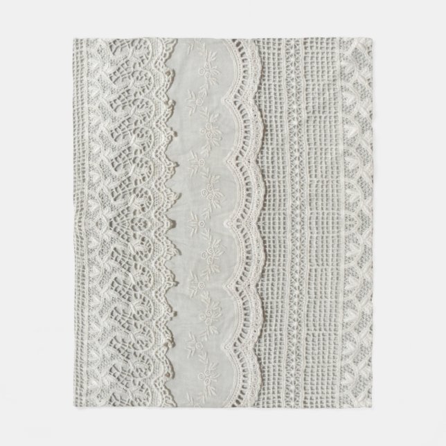 Feine weiße Spitze, textil nah-up. Fleecedecke (Vorderseite)