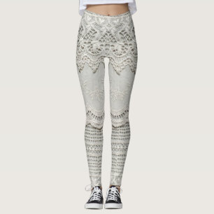 Feine weiße Spitze, textil nah-up. Leggings