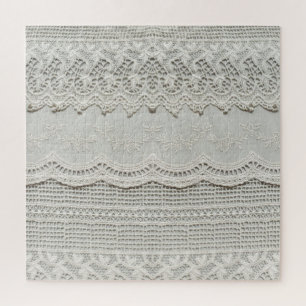 Feine weiße Spitze, Textil Nahaufnahme. Puzzle