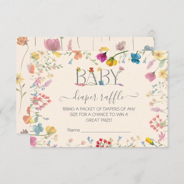 Feine Wildblume Blumengarten Windeln Raffle RSVP Karte (Vorne/Hinten)