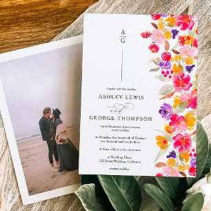 Feines, elegantes, florales Foto Hochzeit Einladung