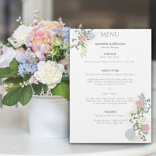 Feines florales Aquarell-Hochzeits-Menü Menükarte