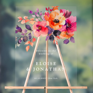 Feines, helles Rosa Orangefarbenes Floral Willkomm Acrylschild