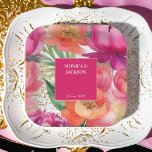 Feines rosa orangefarbenes Hochzeitsgeschirr Pappteller<br><div class="desc">Rosa Magenta-Orangenbäuche elegante personalisierte Hochzeitsgeschirr Vorlagenpapier Teller,  lebhafte,  fette Farben moderne Typografie</div>