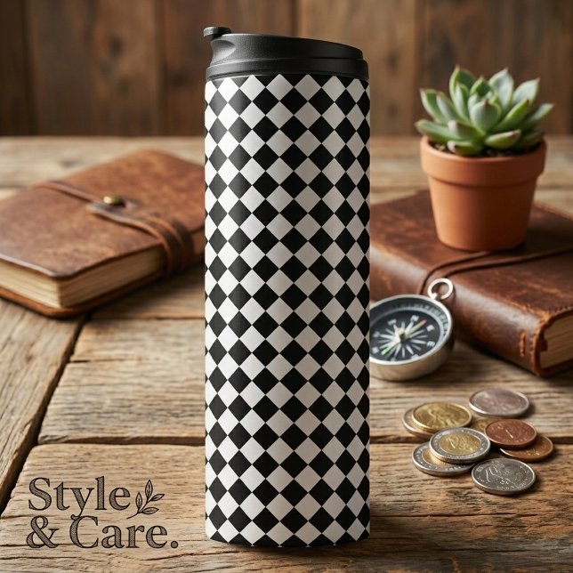 Feines Schwarz-Weiß-Zickzack Muster Thermosbecher (Bold Black and White Chevron Pattern Thermal Tumbler)