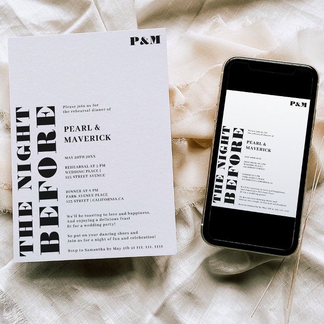 Feines Schwarz-weißes Hochzeitsessen Probe Einladung (Von Creator hochgeladen)