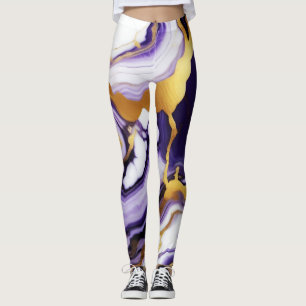 Feines trendy lila-gelbes Gold-Imitat-Marmor Leggings