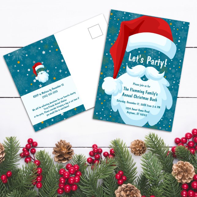 Feines Weihnachtsfest - individuelles Weihnachtsfe Postkarte (Bold Santa Customized Christmas Party Invitation Postcard)