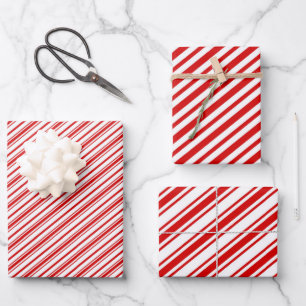 Feines, weißes Candy Stripes Retro Geschenkpapier Set