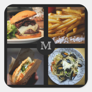 Feinschmecker-Aufkleber für Monogramm 4 Quadratischer Aufkleber