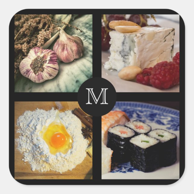 Feinschmecker-Aufkleber für Monogramm 5 Quadratischer Aufkleber (Vorderseite)