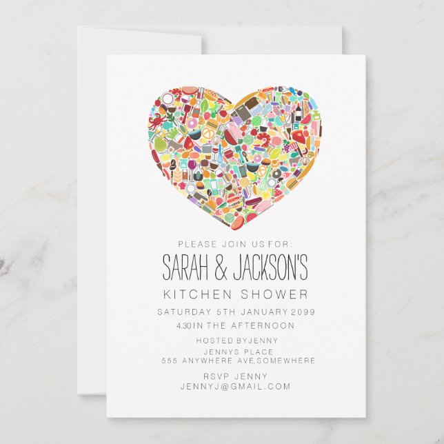 Feinschmecker-Herz-Küchen-Tee-Brautparty-Party Einladung (Vorderseite)