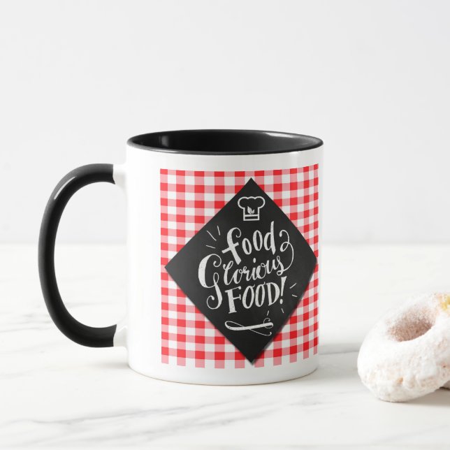 Feinschmecker Lovers Chalkboard Typografy Red Karo Tasse (Mit Donut)