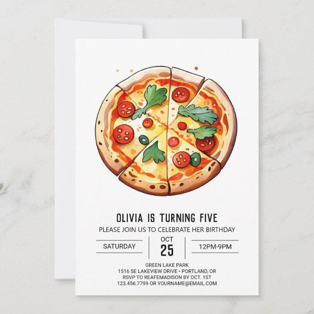 Feinschmecker Printable Pizza Birthday Einladung (Vorderseite)