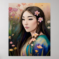 Feld der Blumen Schöne Frau Blumen im Haar