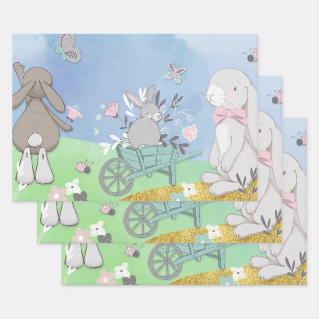 Feld der Frühlingshasen Geschenkpapier Set (Set)